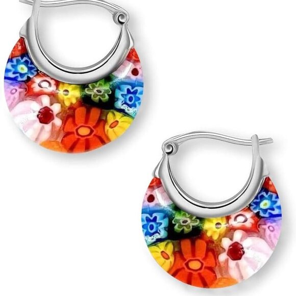 Trendy Murano Style Glass Hoop Earrings in Multicolor